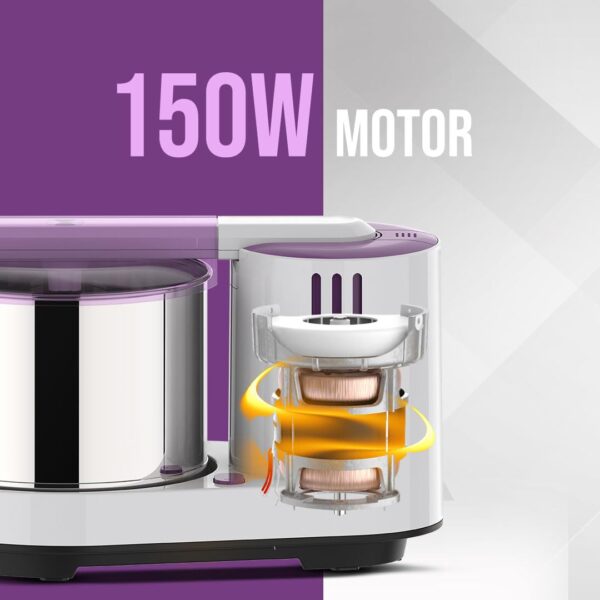 Ultra Grind+ Gold 2 Litre Table Top Wet Grinder - White | Fast Grinding Conical Stones, 150W Motor & 5 Years Warranty | AISI 304 Food-Grade SS Multi Utility Cylindrical Drum, Light Weight - Image 7