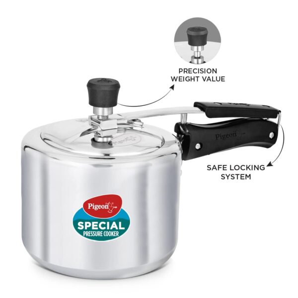 Pigeon by Stovekraft 2+3+5 Litre Combo Special Aluminium Inner Lid Non-Induction base Pressure Cooker (Silver) BIS Certified,Common lid for 2+3L - Image 4