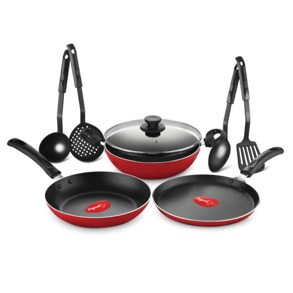 Pigeon 620-H Non-Induction Base Aluminium Pressure Cooker, Tawa, Fry Pan, Kadai with Lid and Kitchen Tool Set - Image 7