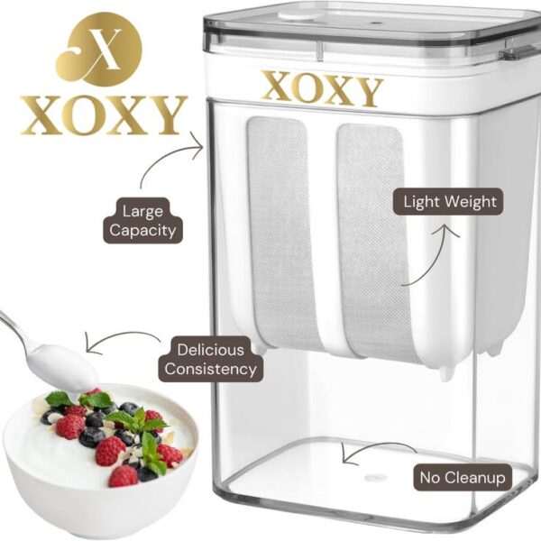 Xoxy Greek Yogurt & Curd Maker - 1100ml Fine Mesh Strainer with Lid | Multifunctional Yoghurt Filter | Whey Separator | Perfect for Homemade Yogurt, Curd, Cheese & More, 17L x 10W x 17H cm, White - Image 3