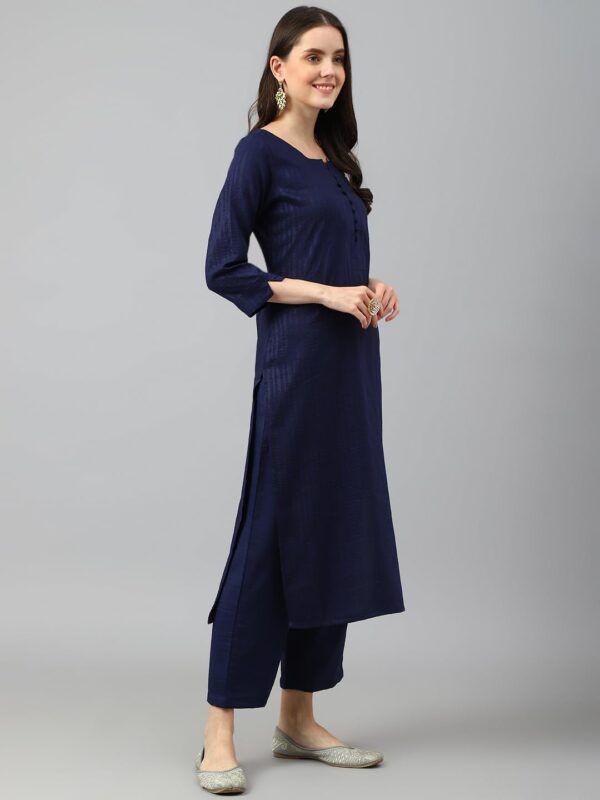 Amazon Brand - Anarva Women's Navy Cotton Blend Stripes Printed Straight Kurta with bottom (HRKB0048DBLUE_S) - Image 4