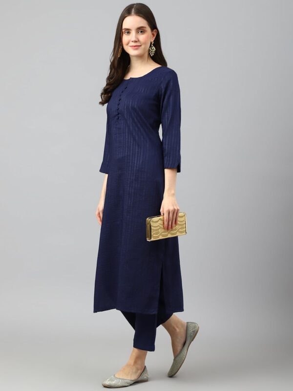 Amazon Brand - Anarva Women's Navy Cotton Blend Stripes Printed Straight Kurta with bottom (HRKB0048DBLUE_S) - Image 6