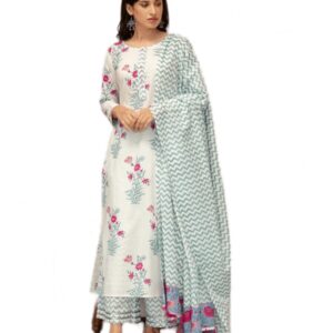 Royal Export Womens Regular Fit Floral White Colour Cotton Blend Festival & Celebration Wear Salwar Suit Set(PClaay02 zigzeg_White)