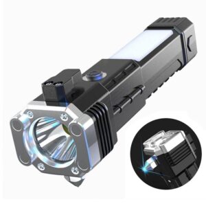 Eagle Enterprise1 pc Torch Light,LED 3W Torch Light Rechargeable Torch Flashlight,Long Distance Beam Range Car Rescue Torch with Hammer Window Glass and Seat Belt Cutter Built Portable Rechargeable