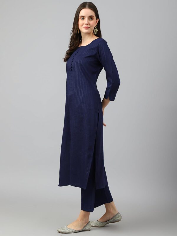 Amazon Brand - Anarva Women's Navy Cotton Blend Stripes Printed Straight Kurta with bottom (HRKB0048DBLUE_S) - Image 5