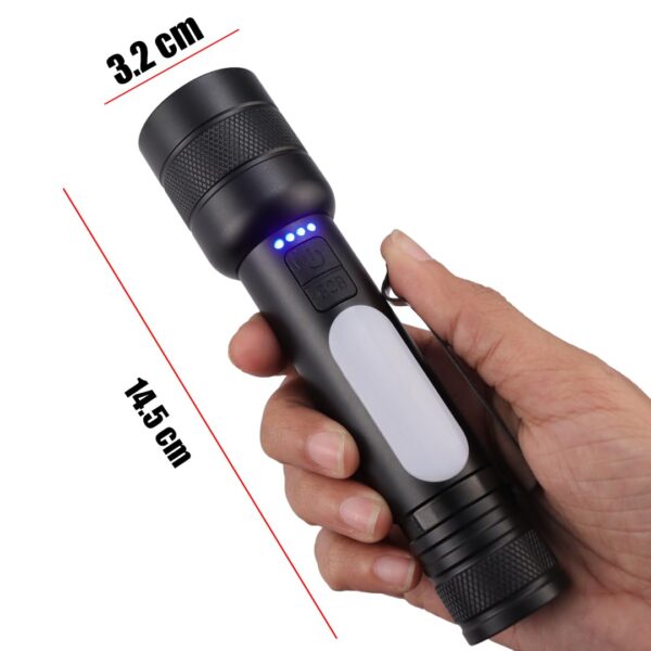IBELL FL8375S Rechargeable Torch, Powerbank Function, Aircraft Aluminum Body, Telescopic Zoom, Water Resistant Flashlight with Multiple Light Modes (Black) LED - Image 3