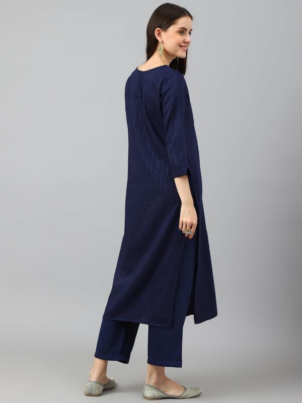 Amazon Brand - Anarva Women's Navy Cotton Blend Stripes Printed Straight Kurta with bottom (HRKB0048DBLUE_S) - Image 7
