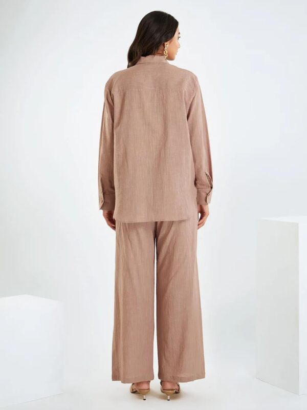 Amazon Brand - Anarva Women's Pure Cotton Co-ord Set | Relaxed Fit Shirt & Wide-Leg Pants | Soft & Breathable (dusty-rose-gold-set-m) - Image 5