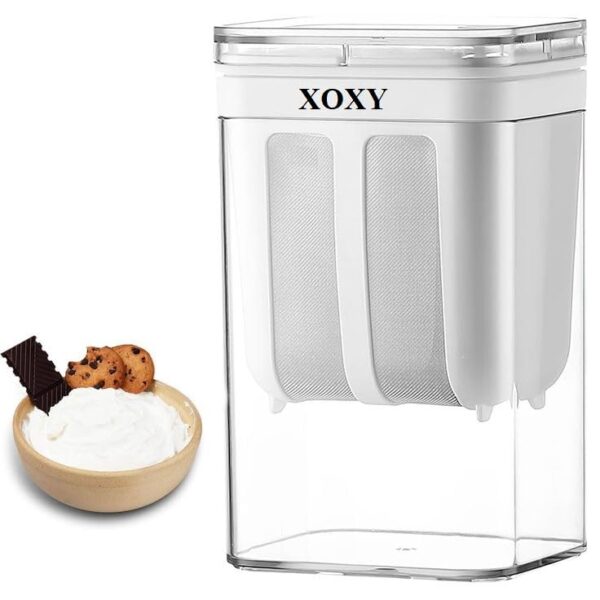 Xoxy Greek Yogurt & Curd Maker - 1100ml Fine Mesh Strainer with Lid | Multifunctional Yoghurt Filter | Whey Separator | Perfect for Homemade Yogurt, Curd, Cheese & More, 17L x 10W x 17H cm, White