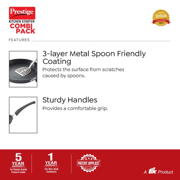 Prestige Kitchen Starter Pack - 5L & 3L Pressure Cooker + Fry Pan + Tawa Set - Image 2