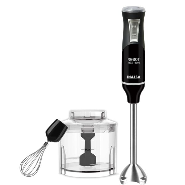 INALSA Hand Blender 1000 Watts with Chopper, Whisker| Variable Speed & Turbo Speed Function|100% Copper Motor|1Liter|Low Noise |Anti-Splash Technology|Home&kitchen|2 Year Warranty (Robot Inox 1000E) - Image 3