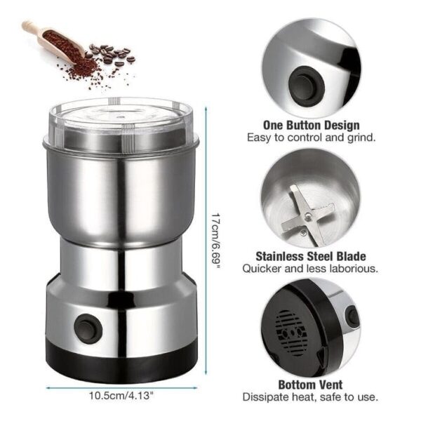 DORLANK-Stainless-Steel-Multifunction-Smash-Machine-Spice-Grinder-Portable-Electric-Grain-Mill-Grinder-Dry-Fruit-Steel-Grain-Spices-Cereals-Seasonings-Coffee-Bean-Grinder-Machine-(Pack of 1) - Image 9
