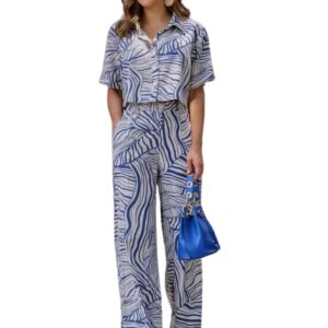 Leriya Fashion Womens Rayon Geometric Regular Dress Co-Ord Set (LF-W1872&TR920_Blue_S)