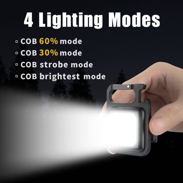 Arto Keychain LED Light 2-Hours Battery Life with Bottle Opener, Magnetic Base and Folding Bracket Mini COB 1000 Lumens Rechargeable Emergency Light for Fishing,Walking, Camping (Pack of 1) - Image 6