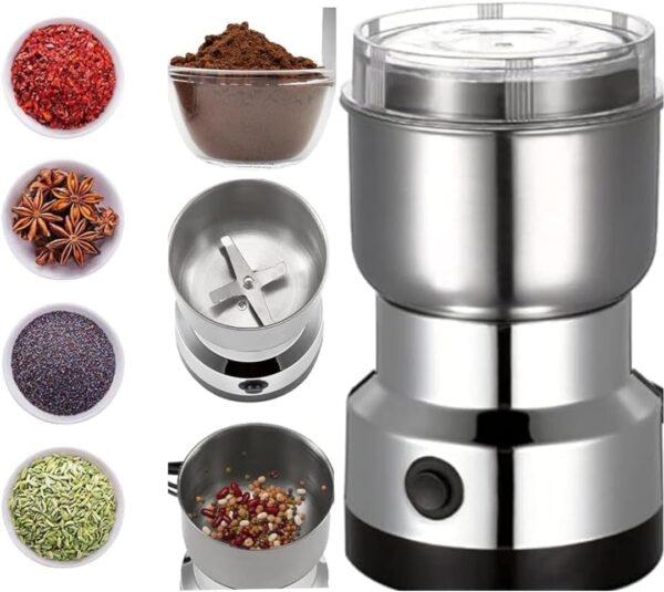 Woleebee Nima Stainless Steel Electric Spice Grinder & Coffee Bean Grinder | Dry Masala Mixer & Chutney Jar (Silver)