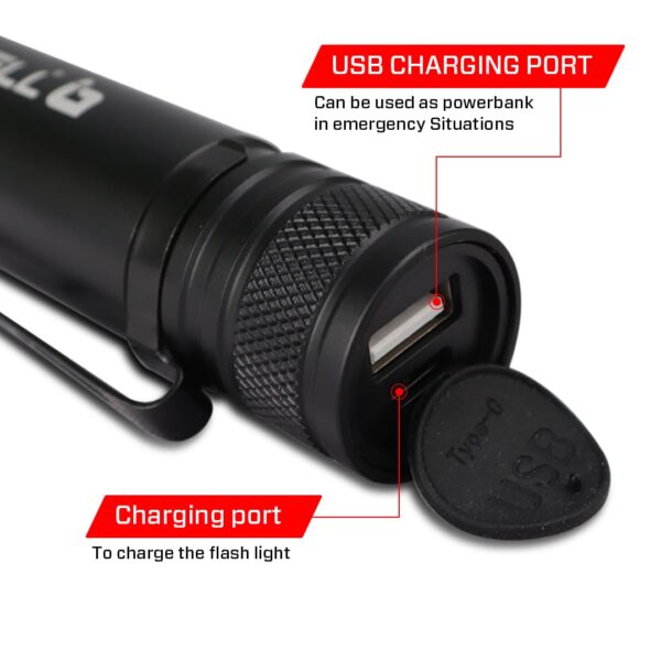 IBELL FL8375S Rechargeable Torch, Powerbank Function, Aircraft Aluminum Body, Telescopic Zoom, Water Resistant Flashlight with Multiple Light Modes (Black) LED - Image 6