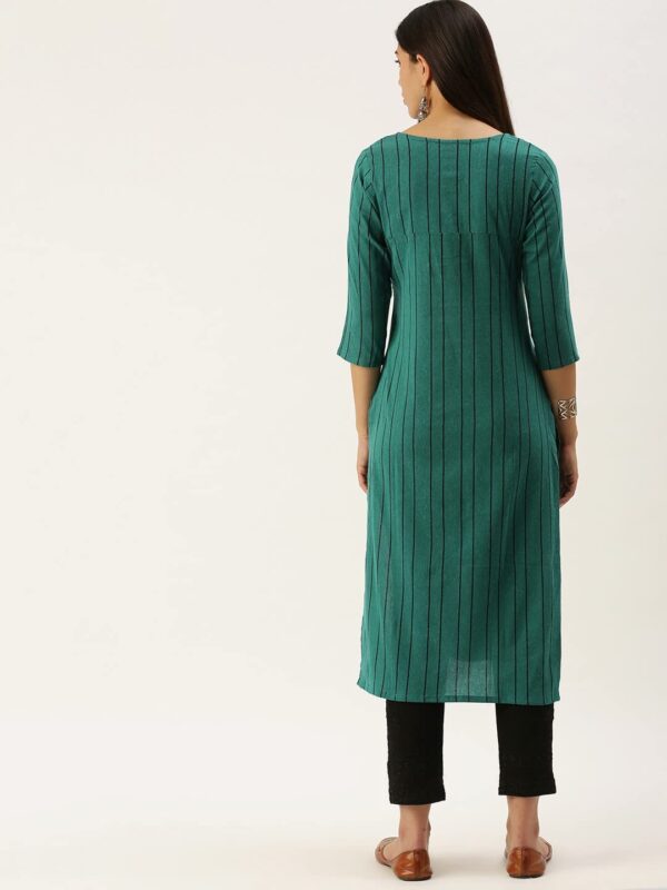 Amazon Brand - Anarva Women's Green Stripes Printed Cotton Blend Casual Kurta (SNJHR5_HRK0016TGRN_L) - Image 5