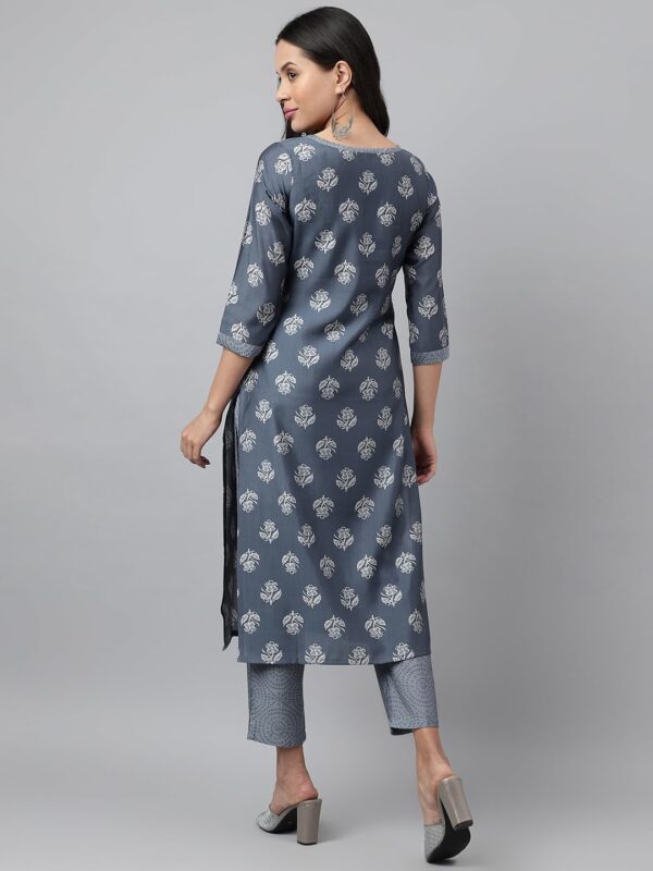 Amazon Brand - Anarva Women's Green Chanderi Cotton Floral Printed Straight Kurta with bottom (HRKB0077GRN_XS) - Image 2