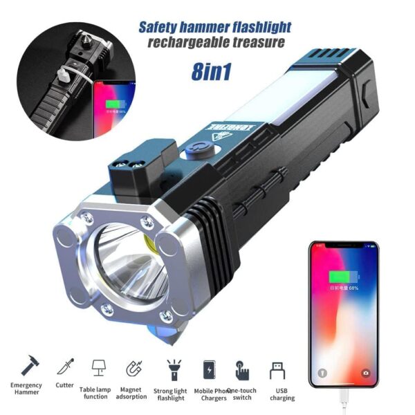 Eagle Enterprise1 pc Torch Light,LED 3W Torch Light Rechargeable Torch Flashlight,Long Distance Beam Range Car Rescue Torch with Hammer Window Glass and Seat Belt Cutter Built Portable Rechargeable - Image 6