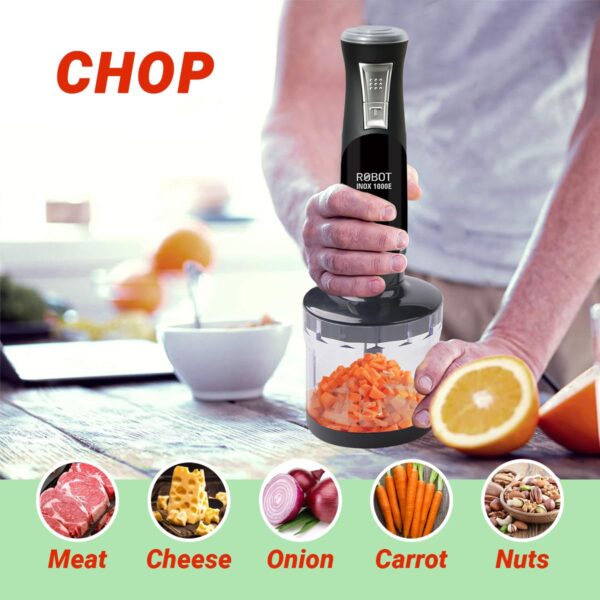 INALSA Hand Blender 1000 Watts with Chopper, Whisker| Variable Speed & Turbo Speed Function|100% Copper Motor|1Liter|Low Noise |Anti-Splash Technology|Home&kitchen|2 Year Warranty (Robot Inox 1000E) - Image 7