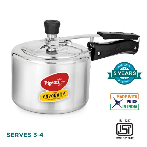 Pigeon Aluminium Nonstick Duo Pack Flat Tawa 250 and Fry Pan 200 Gift Set (Red) by Stovekraft 12091 Favourite Aluminium Induction Base Pressure Cooker with Inner Lid, 3 litres, Silver - Image 2