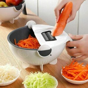 BEE HOME 9 in 1 Magic Multifuctional Rotate Vegetable Cutter Basket,Peeler, Plastic,Combo, Drainer Fruit Cutter with Drain Basket Kitchen Greater Slicer