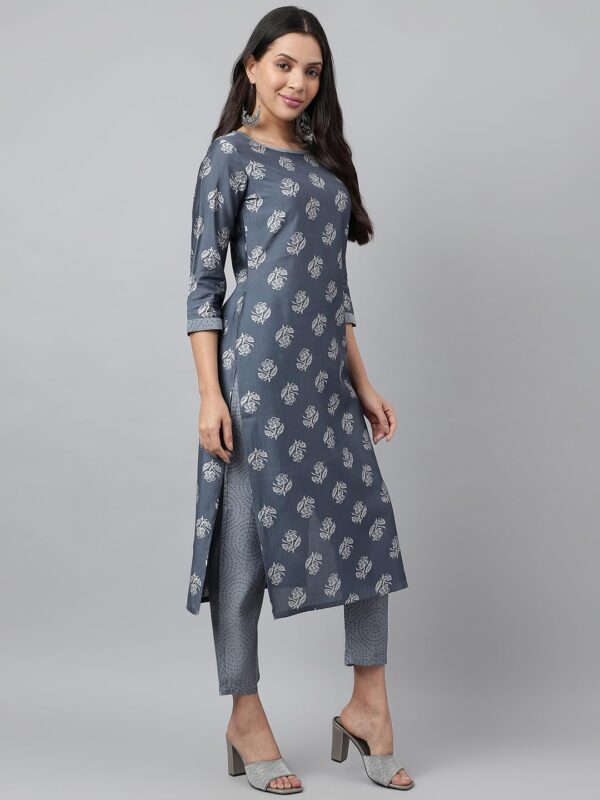 Amazon Brand - Anarva Women's Green Chanderi Cotton Floral Printed Straight Kurta with bottom (HRKB0077GRN_XS) - Image 5