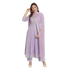 NASRO Women Rayon Anarkali Embroidered Printed Anarkali Salwar Kameez(Purple-Xl)