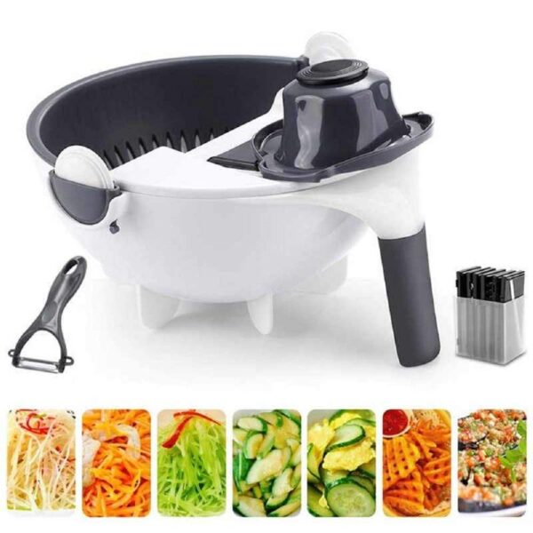 BEE HOME 9 in 1 Magic Multifuctional Rotate Vegetable Cutter Basket,Peeler, Plastic,Combo, Drainer Fruit Cutter with Drain Basket Kitchen Greater Slicer - Image 2