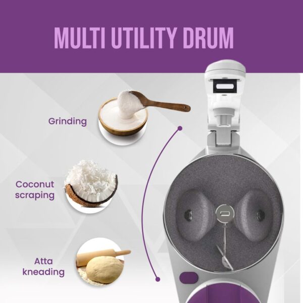 Ultra Grind+ Gold 2 Litre Table Top Wet Grinder - White | Fast Grinding Conical Stones, 150W Motor & 5 Years Warranty | AISI 304 Food-Grade SS Multi Utility Cylindrical Drum, Light Weight - Image 2