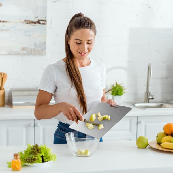 OrganizeMee Large Stainless Steel Cutting Board for Kitchen - Premium Vegetable and Fruit Cutter, Heavy-Duty Metal Chopping Board, Big Size Pad (36 cm X 25 cm) - Image 4