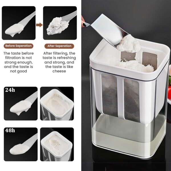 QCen Plastic Greek Yogurt & Hung Curd Maker/Fine Mesh Strainer with Lid/Hung Curd Strainer Box/Home Essentials/Hung Curd/Perfect for Homemade Yogurt/Curd/Cheese & More (1100ml), White - Image 3