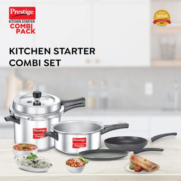 Prestige Kitchen Starter Pack - 5L & 3L Pressure Cooker + Fry Pan + Tawa Set - Image 6