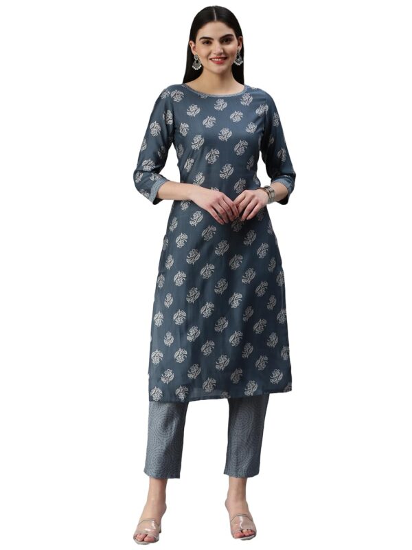 Amazon Brand - Anarva Women's Green Chanderi Cotton Floral Printed Straight Kurta with bottom (HRKB0077GRN_XS) - Image 11