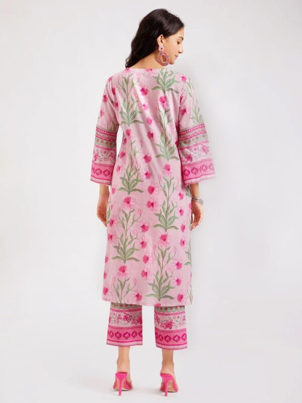 Amazon Brand - Anarva Women's Pure Cotton Printed Kurta with Pant Set – Soft & Breathable Floral Design (carmi-pink-l) - Image 2