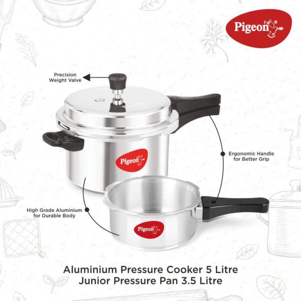 Pigeon by Stovekraft Induction Base 4-in-1 Starter Kit, Silver, Aluminium (Pressure Cooker, Pressure Pan, Tawa, and Kadhai Set) - Image 8