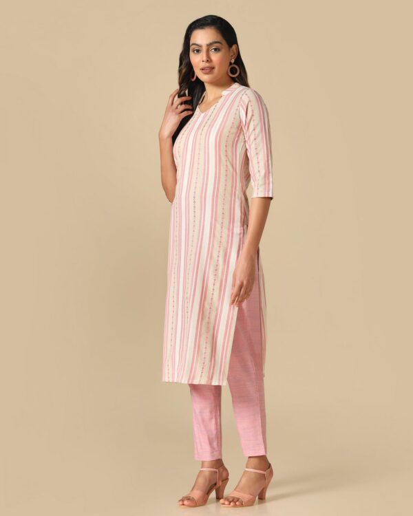 Amazon Brand - Anarva Women's Pink Cotton Blend Stripes Printed Straight Kurta with Bottom (HRKB0046PNK_XXL) - Image 8