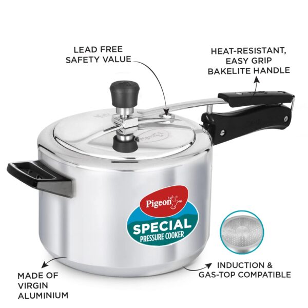 Pigeon by Stovekraft 2+3+5 Litre Combo Special Aluminium Inner Lid Non-Induction base Pressure Cooker (Silver) BIS Certified,Common lid for 2+3L - Image 5