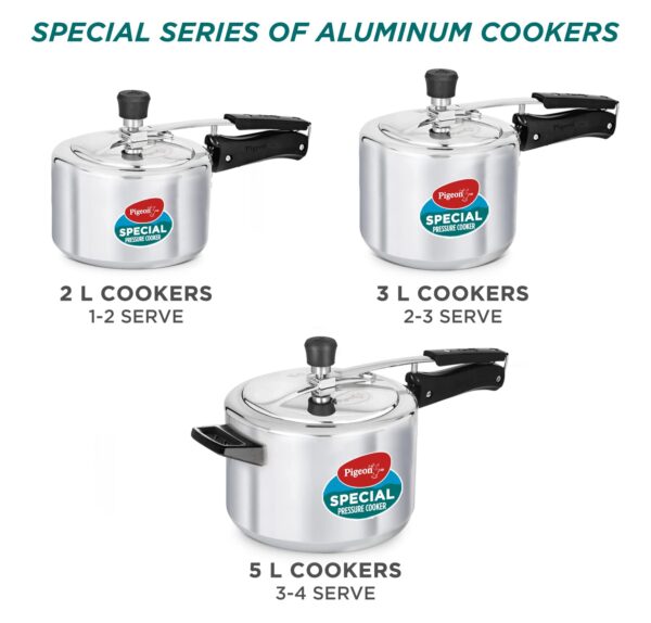 Pigeon by Stovekraft 2+3+5 Litre Combo Special Aluminium Inner Lid Non-Induction base Pressure Cooker (Silver) BIS Certified,Common lid for 2+3L - Image 3