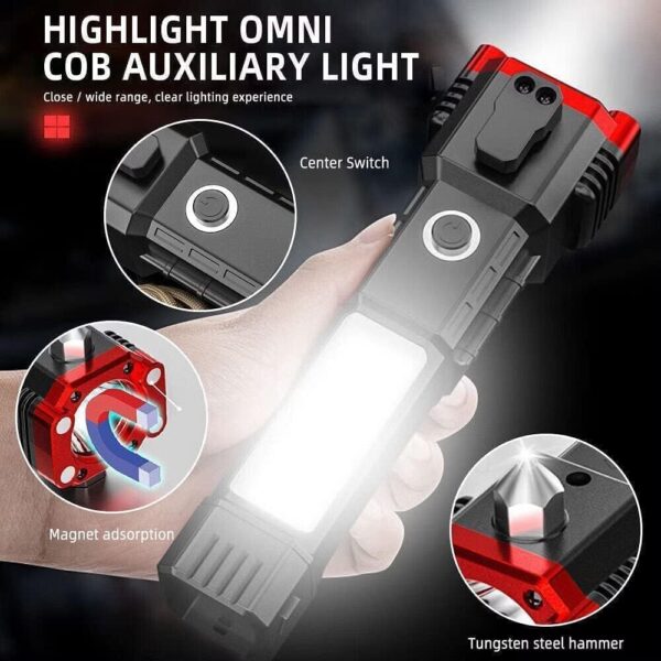 Eagle Enterprise1 pc Torch Light,LED 3W Torch Light Rechargeable Torch Flashlight,Long Distance Beam Range Car Rescue Torch with Hammer Window Glass and Seat Belt Cutter Built Portable Rechargeable - Image 4