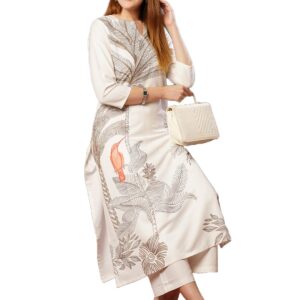 GoSriKi Women's Cotton Blend Straight Printed Kurta with Pant (Nenisha Cream-JL-GS_XXL_Cream_XX-Large)