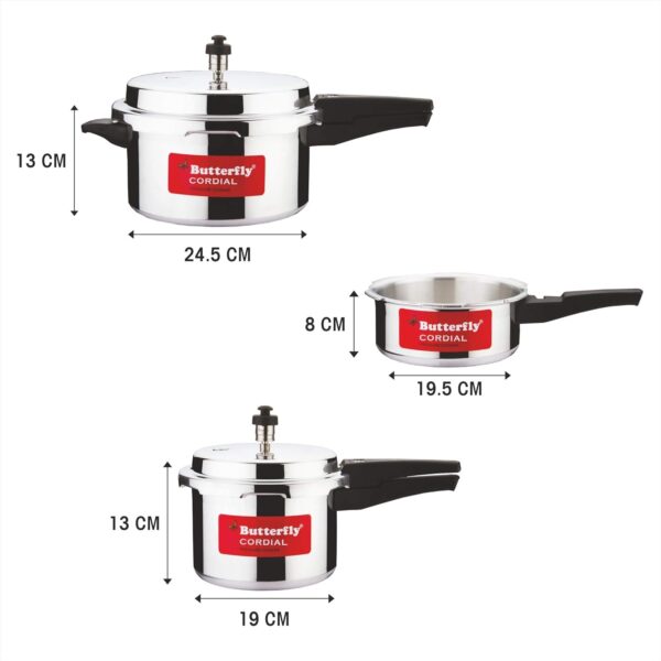 Butterfly Cordial 2, 3 & 5 Litres Pressure Cookers | Outer Lid | Food Grade Virgin Aluminium | Gas Stove Compatible | ISI Certified | 2 Years Manufacturer's Warranty | Silver - Image 5