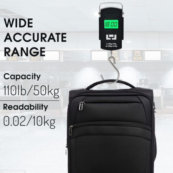 ATOM® 50kg Digital Luggage Weighing Scale. Portable Electronic Weight Machine for Travel & Flights. LCD Display. Accurate, Lightweight, Handheld Luggage Scale for Bags, Suitcases, Home, Airport Use. - Image 3