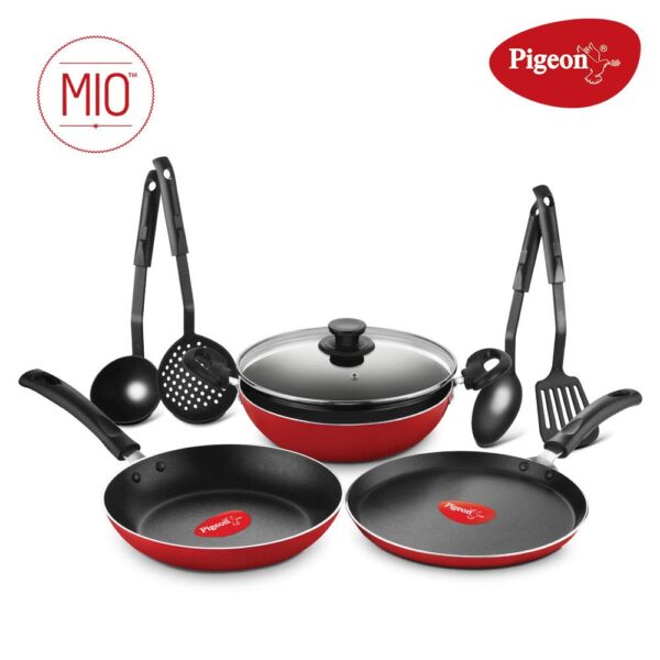 Pigeon 620-H Non-Induction Base Aluminium Pressure Cooker, Tawa, Fry Pan, Kadai with Lid and Kitchen Tool Set - Image 6