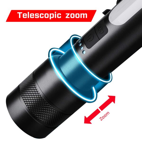 IBELL FL8375S Rechargeable Torch, Powerbank Function, Aircraft Aluminum Body, Telescopic Zoom, Water Resistant Flashlight with Multiple Light Modes (Black) LED - Image 2