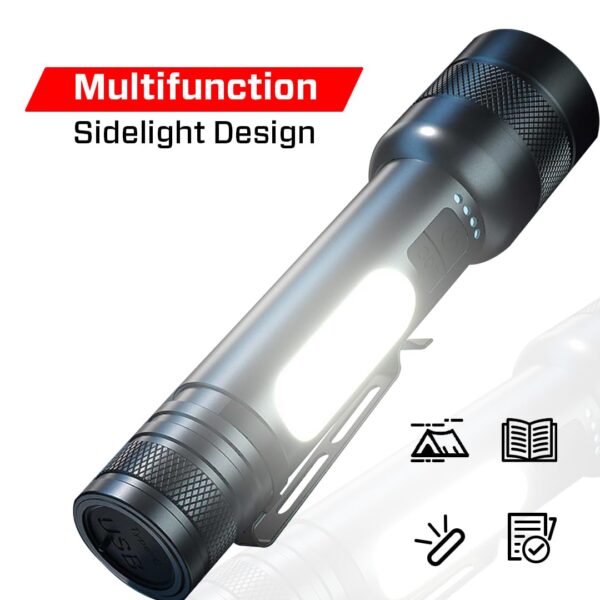 IBELL FL8375S Rechargeable Torch, Powerbank Function, Aircraft Aluminum Body, Telescopic Zoom, Water Resistant Flashlight with Multiple Light Modes (Black) LED - Image 7