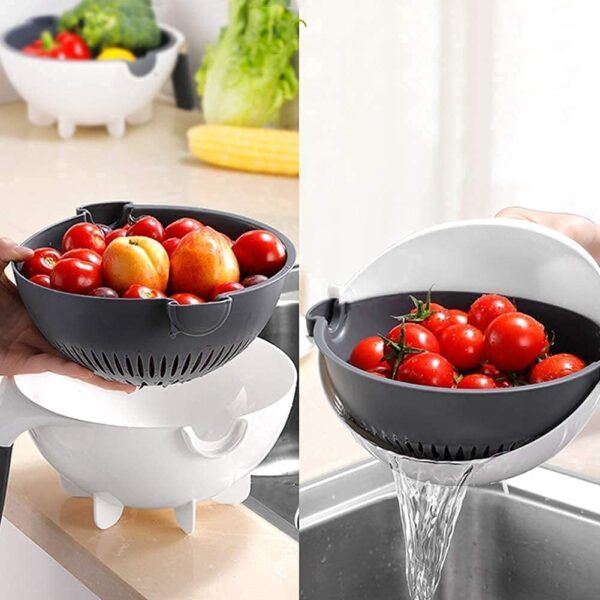 BEE HOME 9 in 1 Magic Multifuctional Rotate Vegetable Cutter Basket,Peeler, Plastic,Combo, Drainer Fruit Cutter with Drain Basket Kitchen Greater Slicer - Image 4