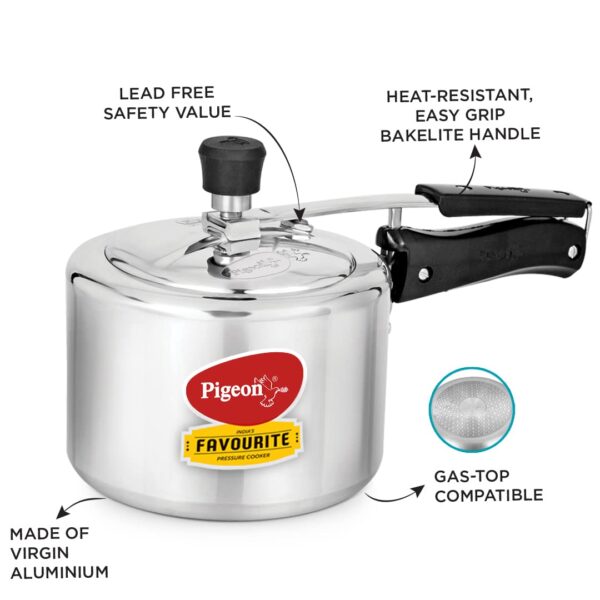 Pigeon Aluminium Nonstick Duo Pack Flat Tawa 250 and Fry Pan 200 Gift Set (Red) by Stovekraft 12091 Favourite Aluminium Induction Base Pressure Cooker with Inner Lid, 3 litres, Silver - Image 3