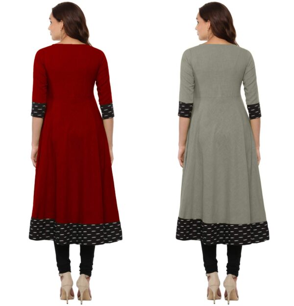 NATEK Plain Cotton Office Wear Regular Fit Anarkali Kurta Dress Tops For Ladies Girls - Combo Set Of 2 Maroon, Grey Color Large Size - Image 4