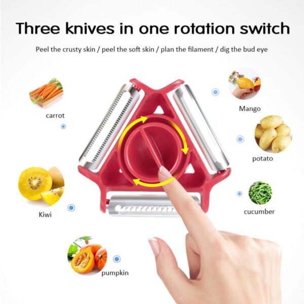 ABI DeCorio 3 in 1 Multi Function Three Use Rotary Hanging Round Planer Peeler and Cutter Vegetable Slicer Kitchen Tools Kitchen Gadgets - Image 7